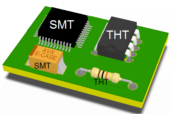 Componentes SMD y componentes THT en un PCB